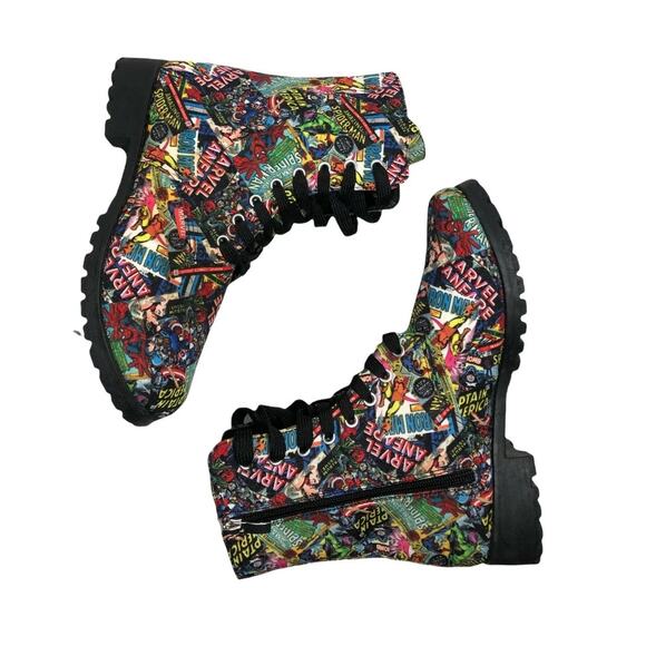Marvel All Super Heroes Comic Print Combat Boots 10 - Picture 4 of 8
